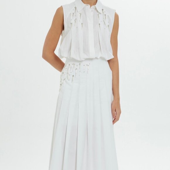 Shirt Collar Pleated Detailed White Blouse - Picture 1 of 7